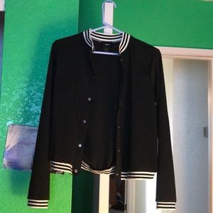 Black Fax-Satin Varsity Jacket